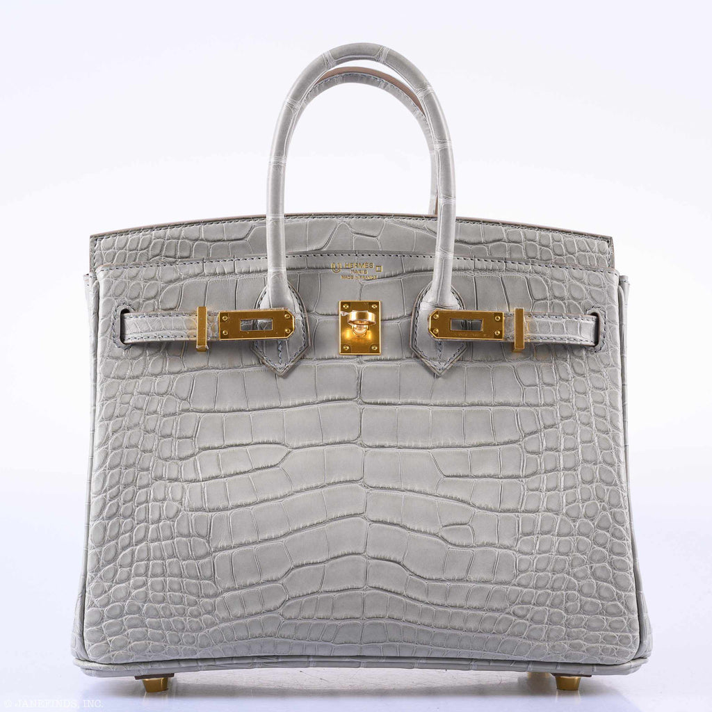 HermÃƒÆ’Ã‚Â¨s Birkin 25 Matte Gris Perle Alligator Gold Hardware - 2019, D
