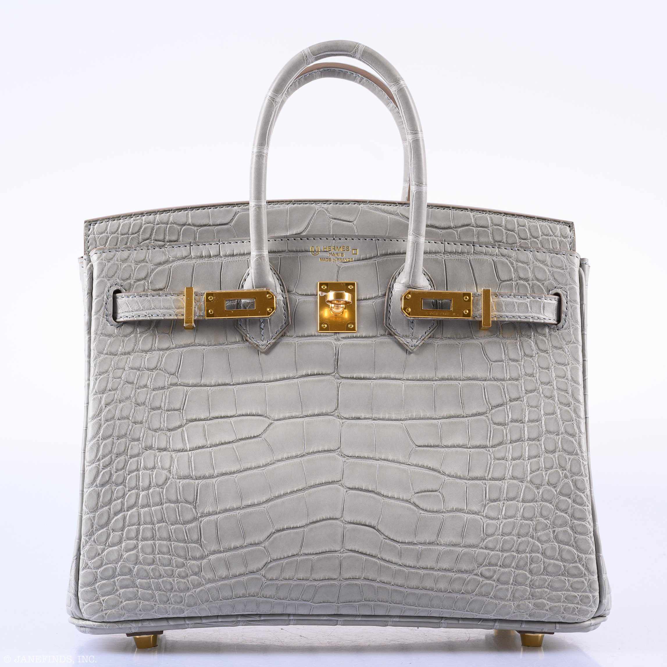HermÃƒÆ’Ã‚Â¨s Birkin 25 Matte Gris Perle Alligator Gold Hardware - 2019, D
