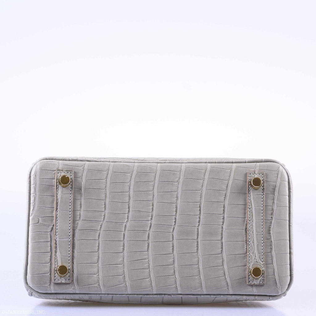 HermÃƒÆ’Ã‚Â¨s Birkin 25 Matte Gris Perle Alligator Gold Hardware - 2019, D