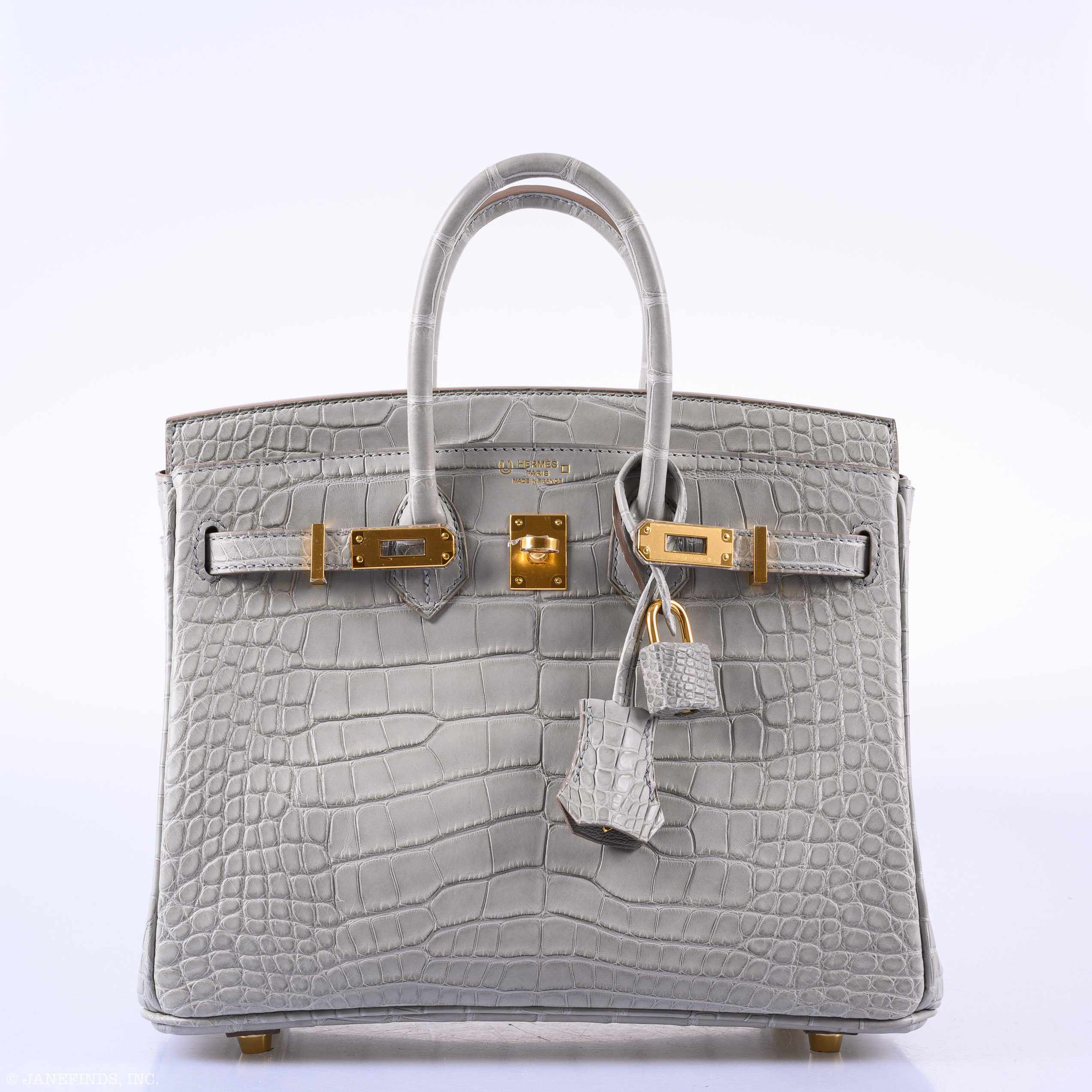 HermÃƒÆ’Ã‚Â¨s Birkin 25 Matte Gris Perle Alligator Gold Hardware - 2019, D