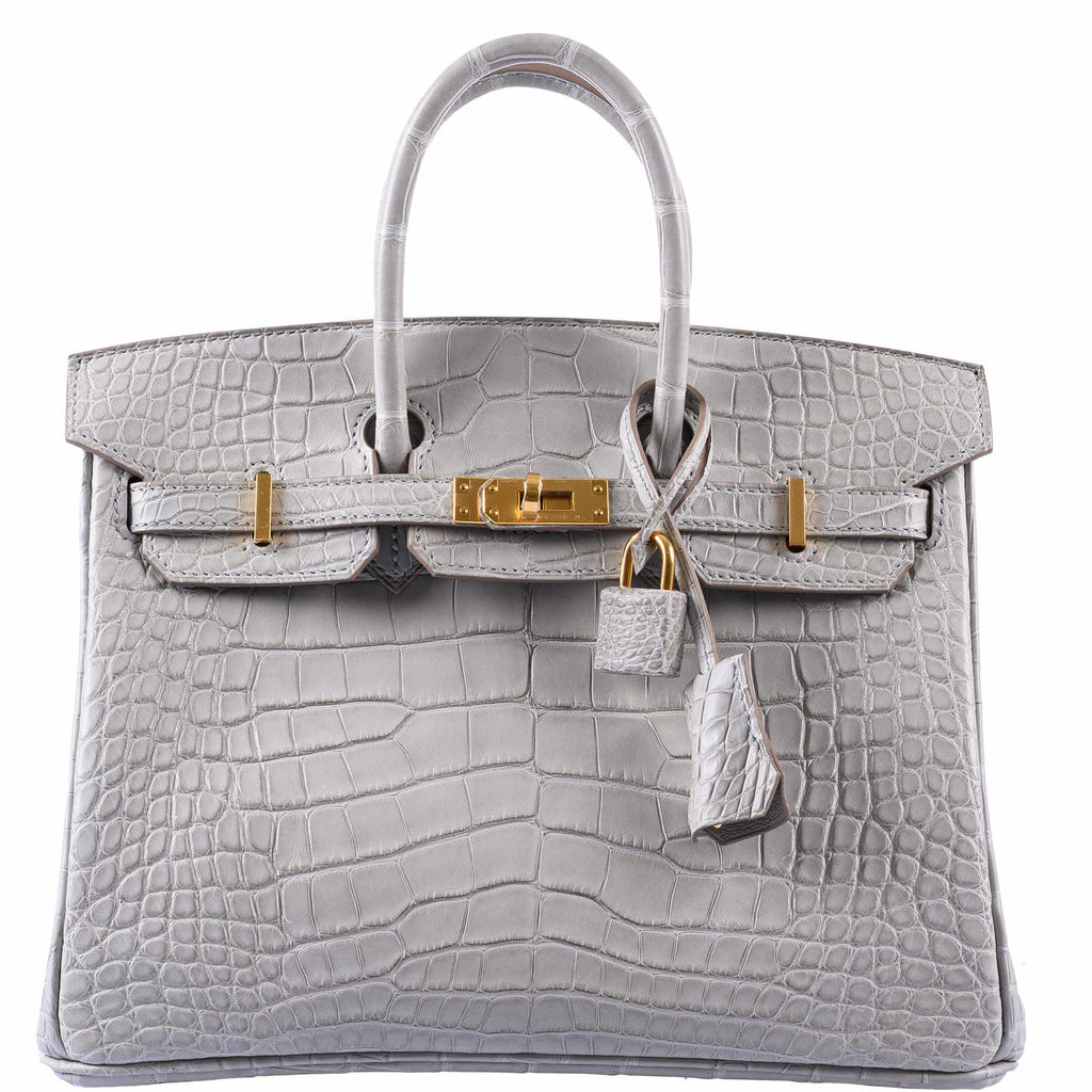 HermÃƒÆ’Ã‚Â¨s Birkin 25 Matte Gris Perle Alligator Gold Hardware - 2019, D
