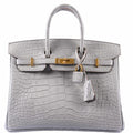 HermÃƒÆ’Ã‚Â¨s Birkin 25 Matte Gris Perle Alligator Gold Hardware - 2019, D