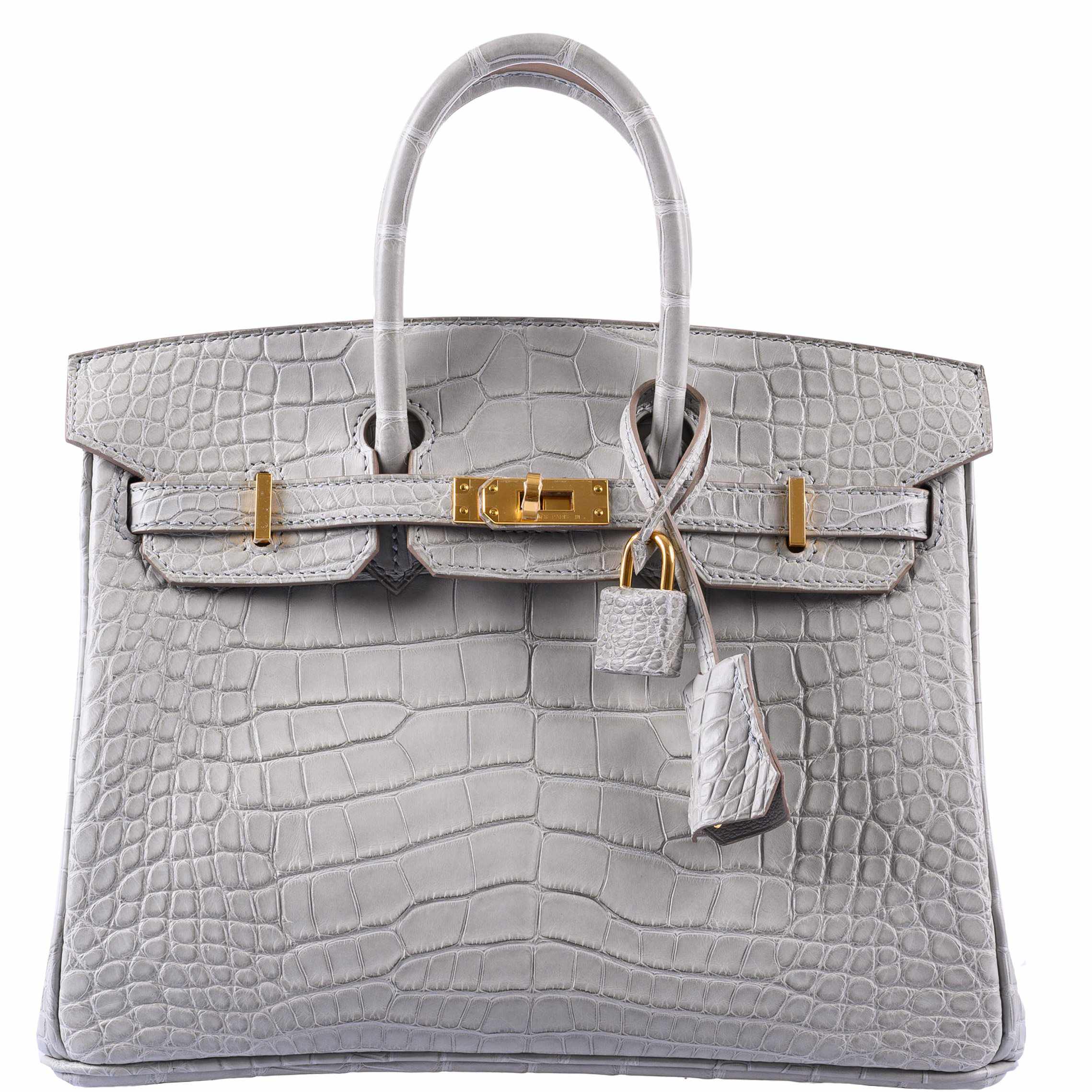 HermÃƒÆ’Ã‚Â¨s Birkin 25 Matte Gris Perle Alligator Gold Hardware - 2019, D