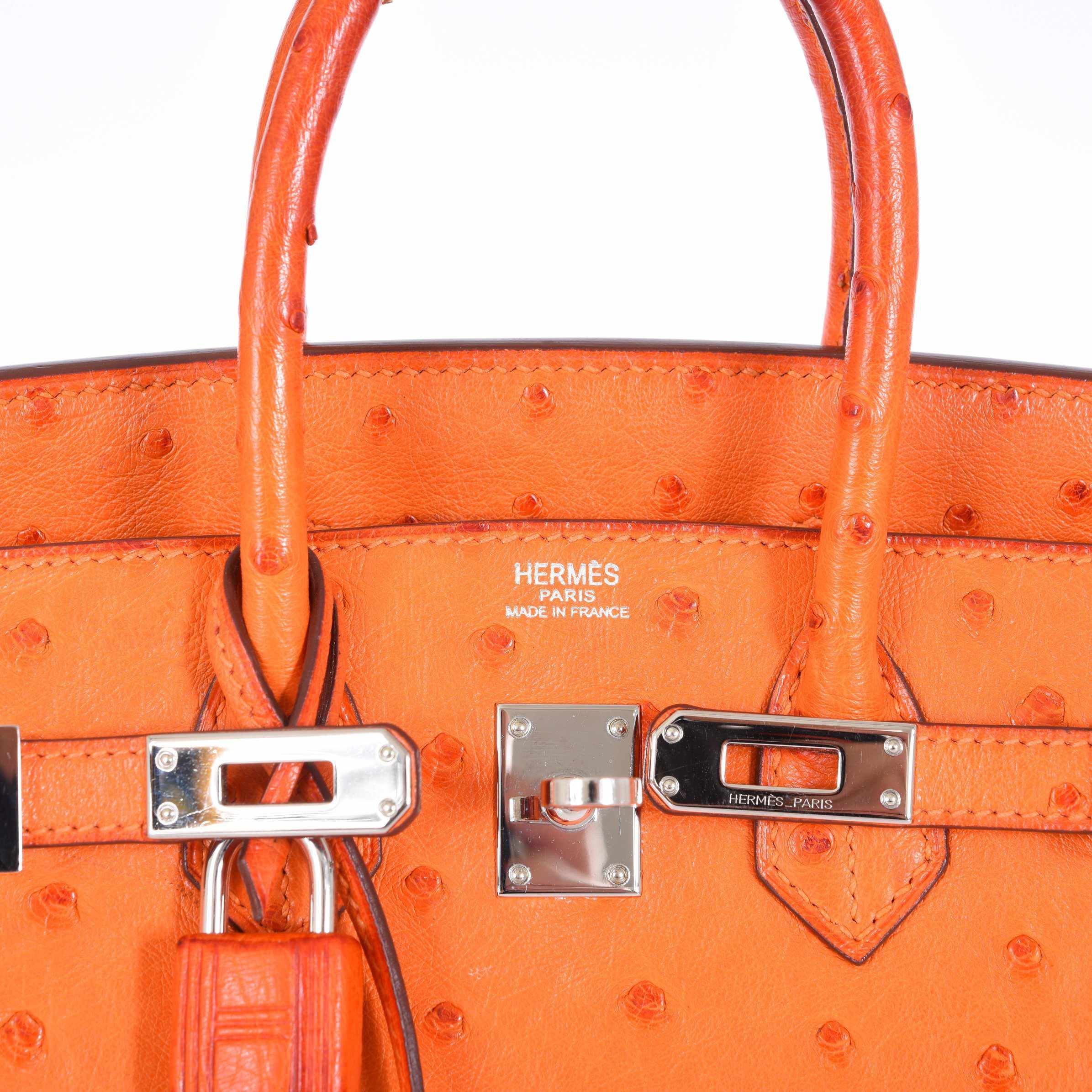 HermÃƒÆ’Ã‚Â¨s Birkin 25 Ostrich Tangerine Orange Palladium