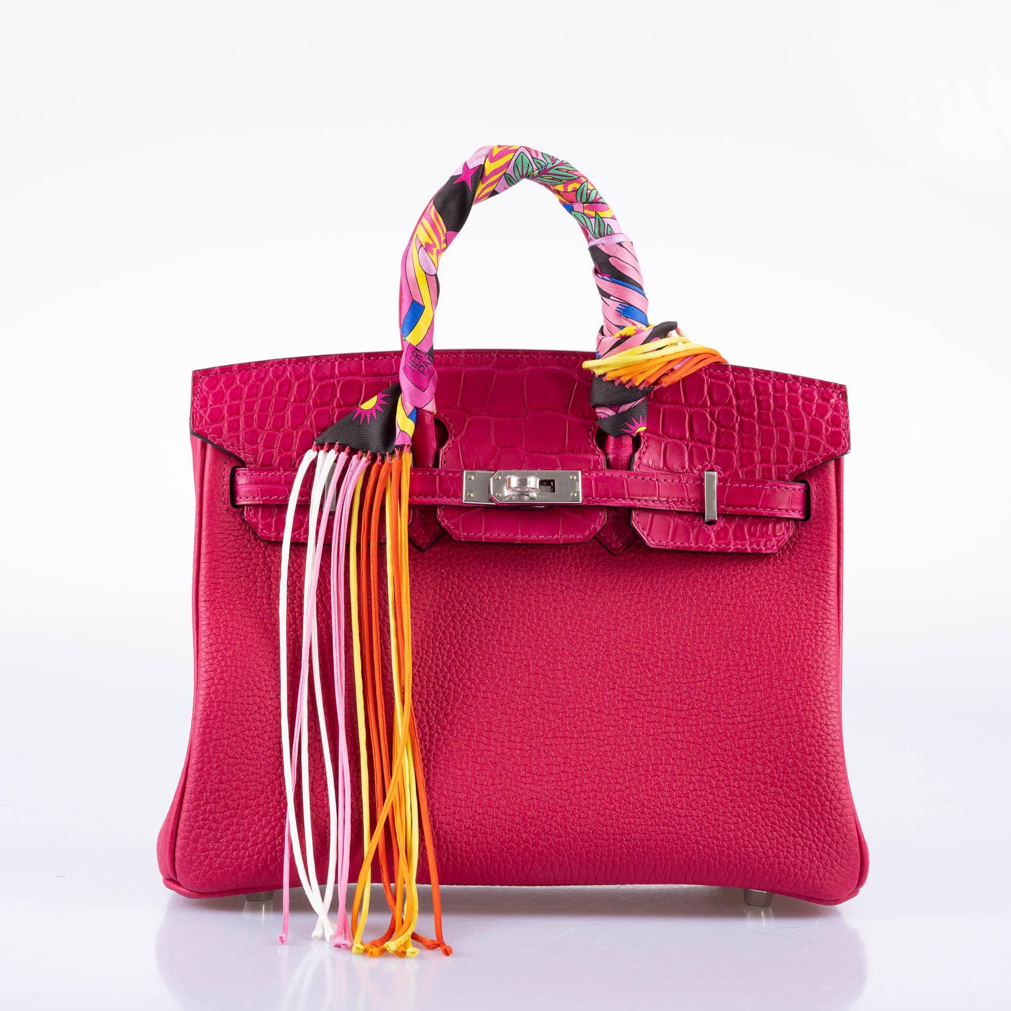 HermÃƒÆ’Ã‚Â¨s Birkin 25 Rouge de Coeur Shiny Porosus Crocodile 18K White Gold Hardware & Diamonds - 2020, Y