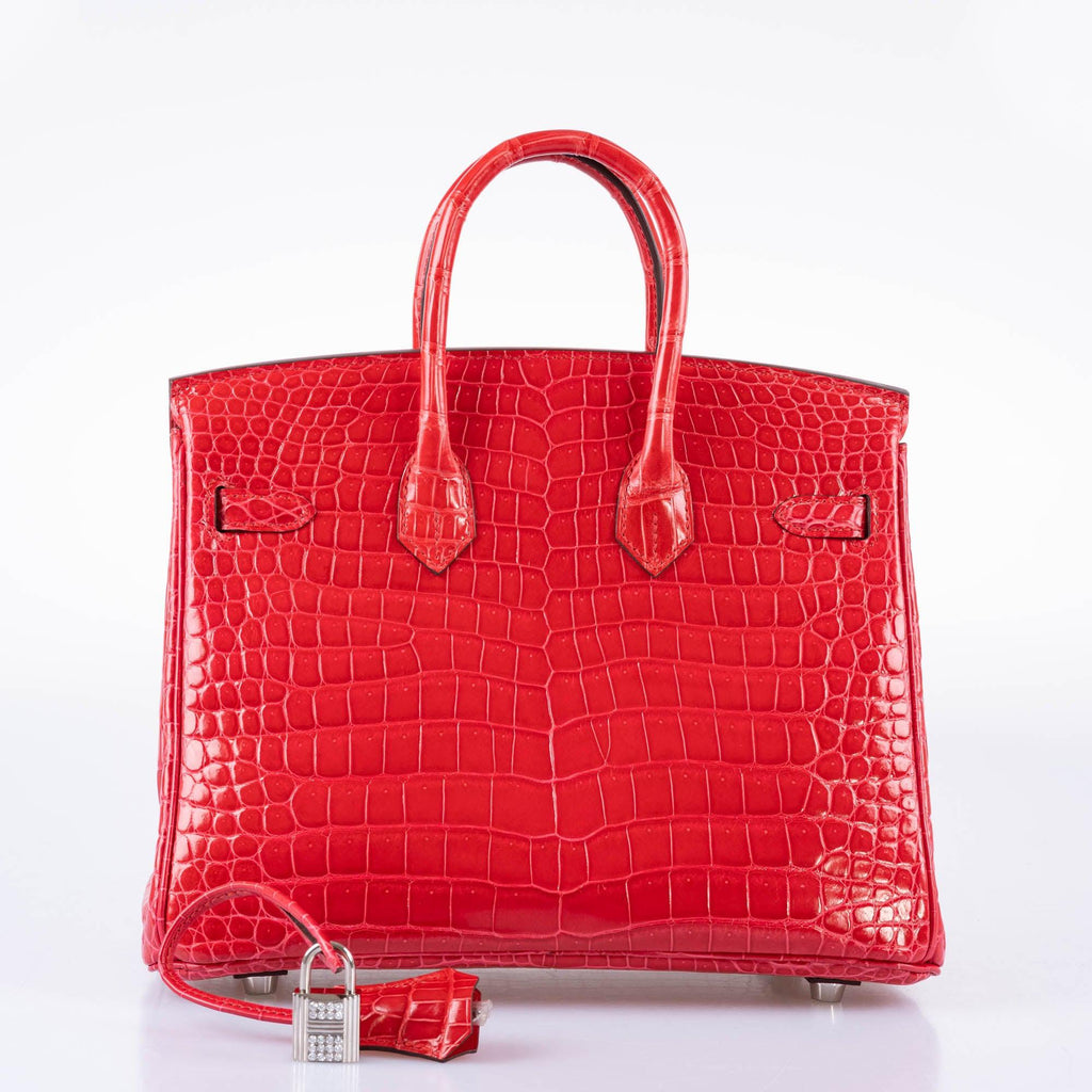 HermÃƒÆ’Ã‚Â¨s Birkin 25 Rouge de Coeur Shiny Porosus Crocodile 18K White Gold Hardware & Diamonds - 2020, Y