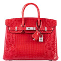 HermÃƒÆ’Ã‚Â¨s Birkin 25 Rouge de Coeur Shiny Porosus Crocodile 18K White Gold Hardware & Diamonds - 2020, Y