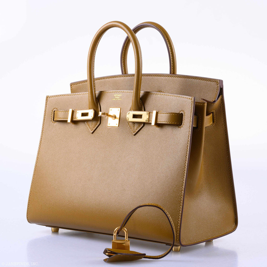 HermÃƒÆ’Ã‚Â¨s Birkin 25 Sellier Bronze Dore Madame Grain Gold Hardware