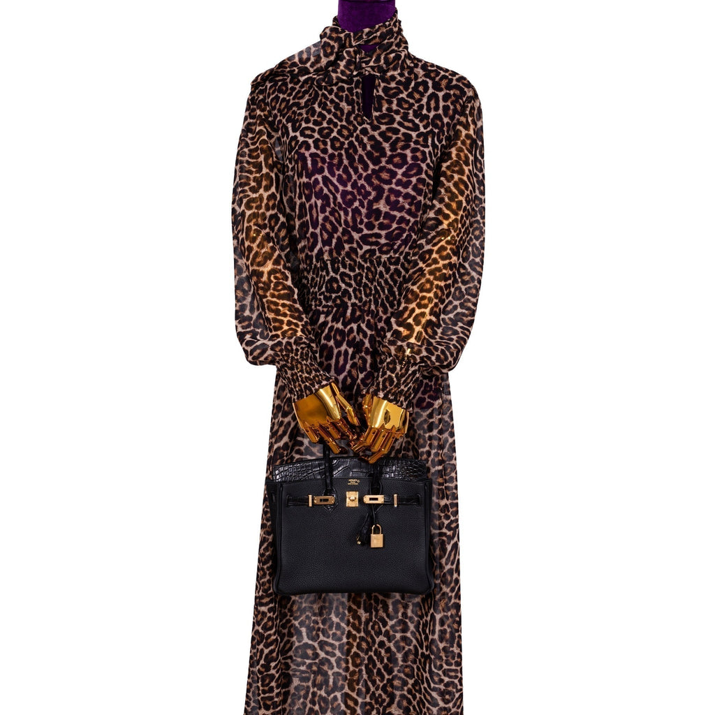 HermÃƒÆ’Ã‚Â¨s Birkin 25 Touch Black Togo and Matte Alligator Gold Hardware