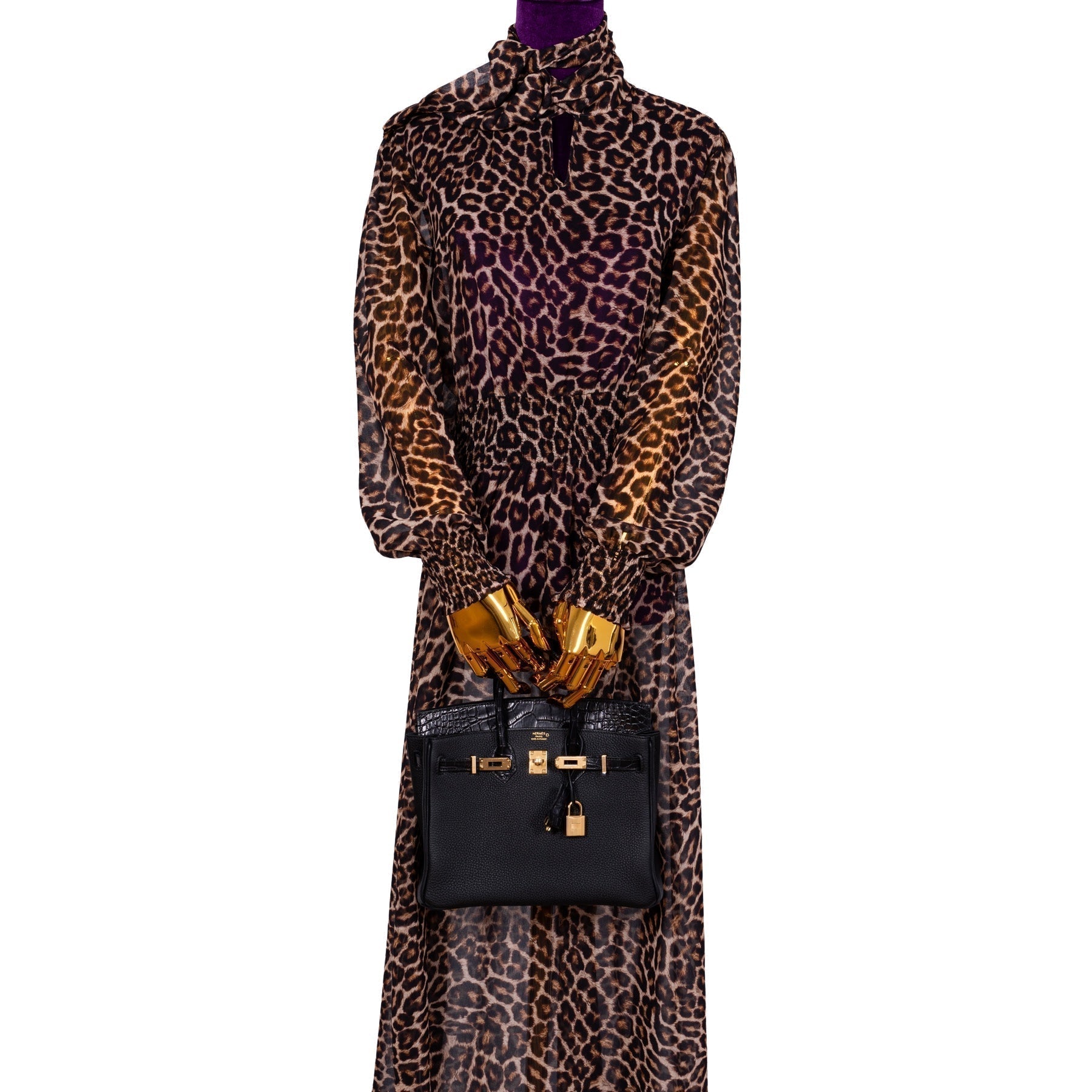 HermÃƒÆ’Ã‚Â¨s Birkin 25 Touch Black Togo and Matte Alligator Gold Hardware