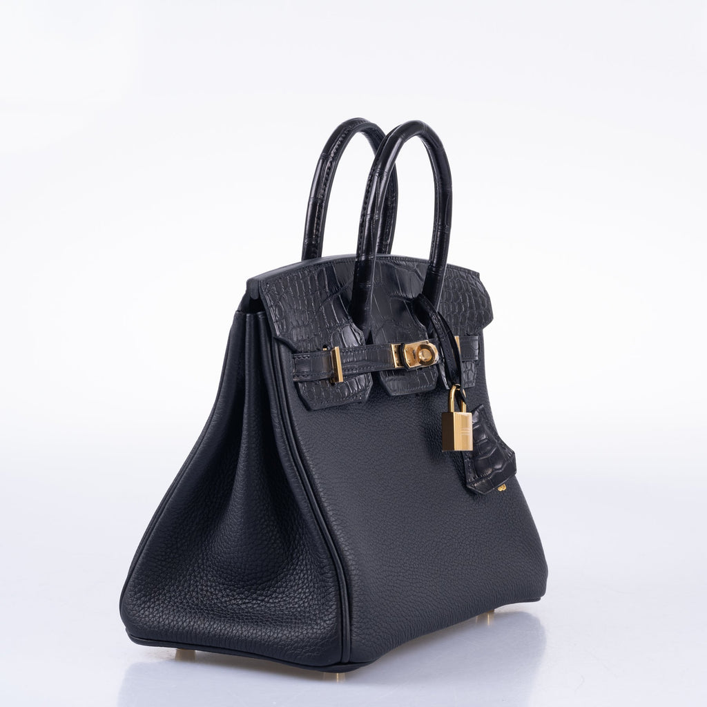 HermÃƒÆ’Ã‚Â¨s Birkin 25 Touch Black Togo and Matte Alligator Gold Hardware
