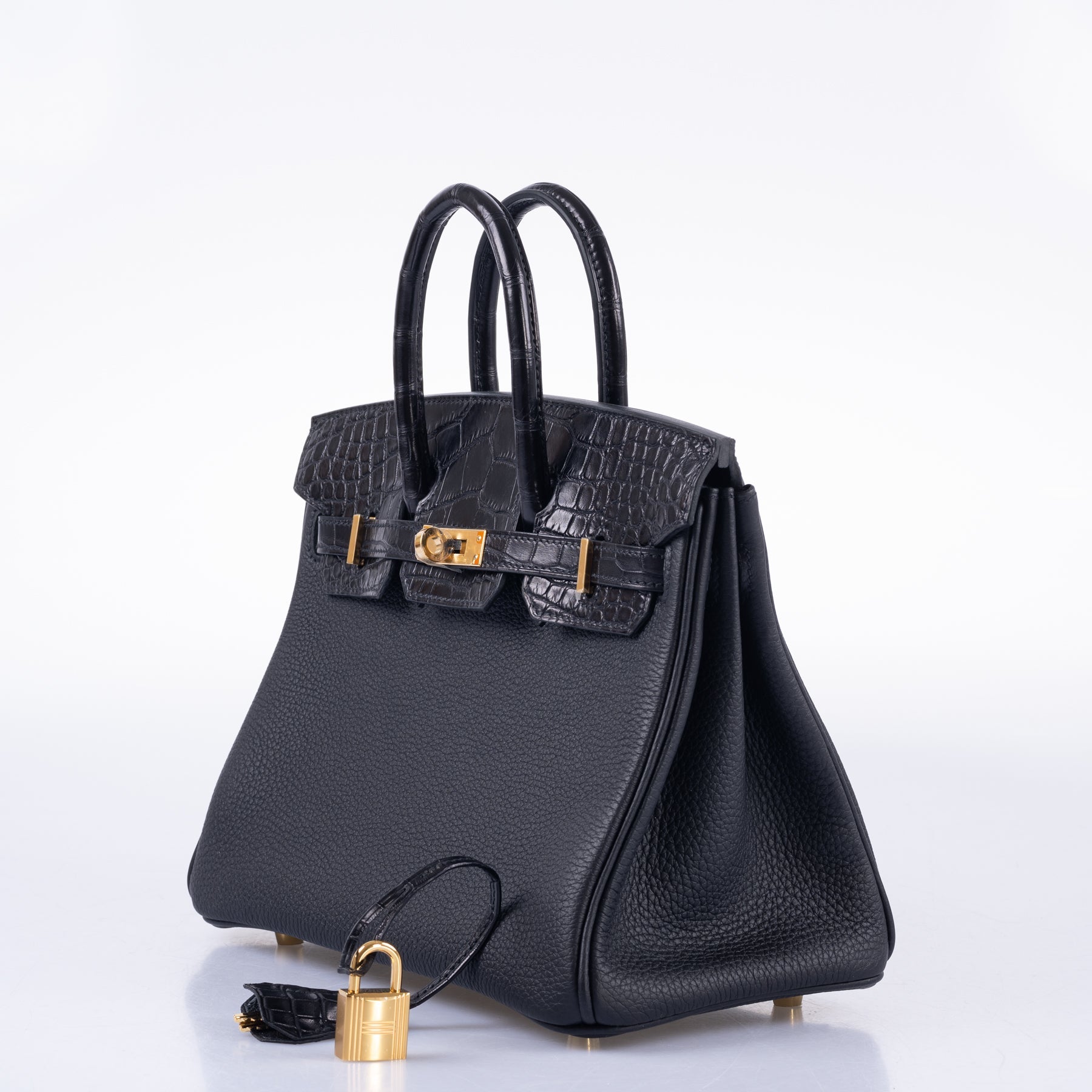 HermÃƒÆ’Ã‚Â¨s Birkin 25 Touch Black Togo and Matte Alligator Gold Hardware