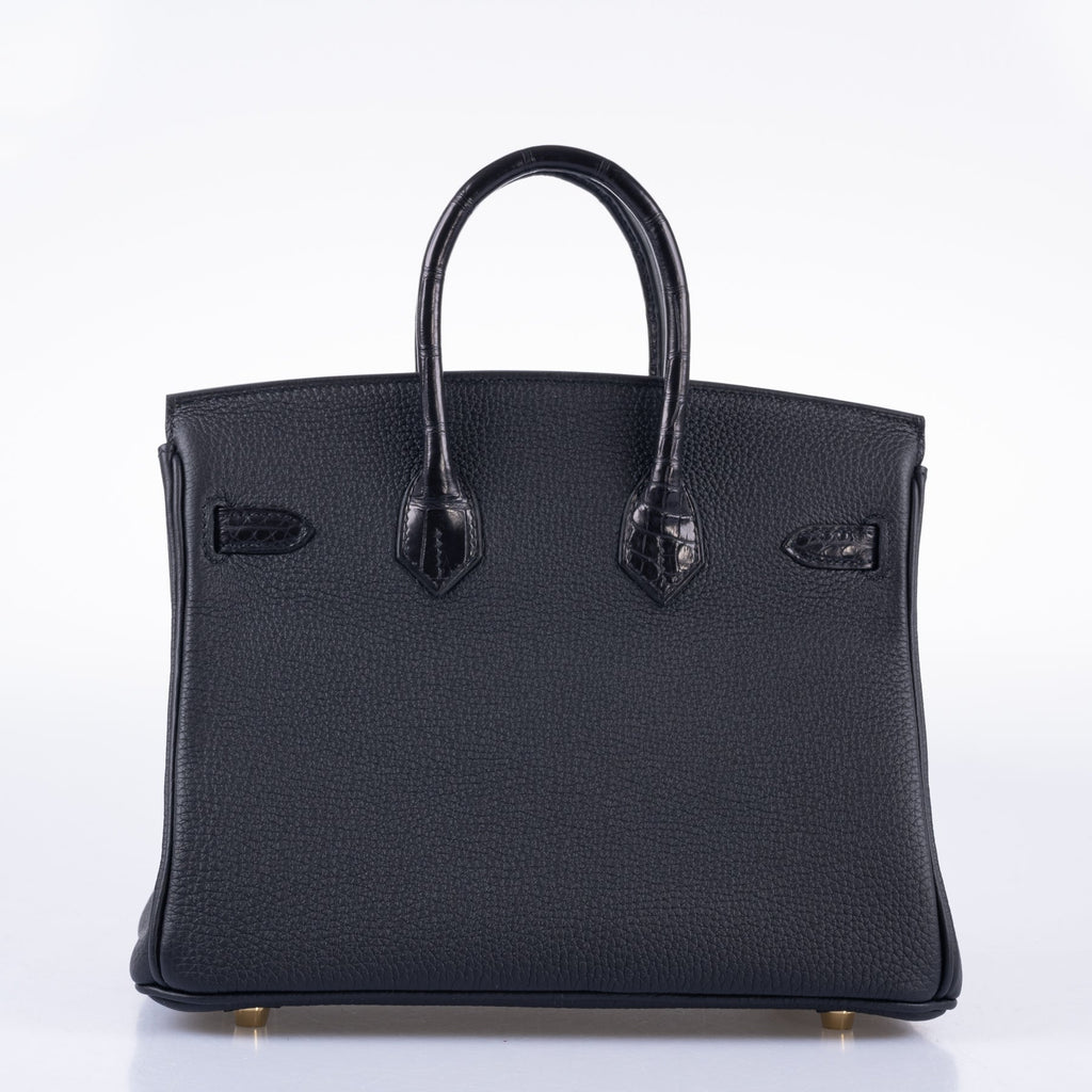 HermÃƒÆ’Ã‚Â¨s Birkin 25 Touch Black Togo and Matte Alligator Gold Hardware