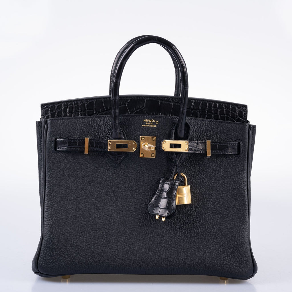 HermÃƒÆ’Ã‚Â¨s Birkin 25 Touch Black Togo and Matte Alligator Gold Hardware