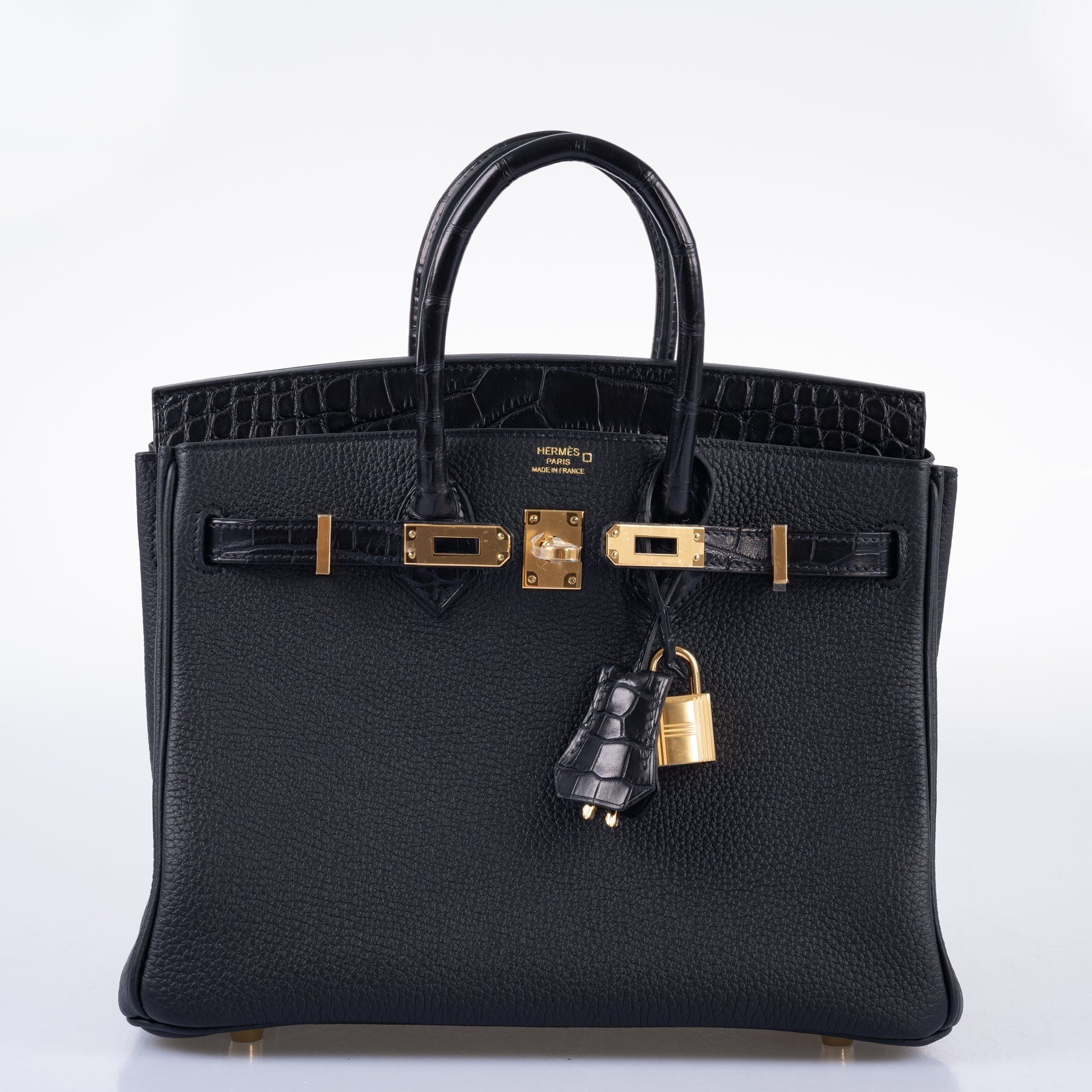 HermÃƒÆ’Ã‚Â¨s Birkin 25 Touch Black Togo and Matte Alligator Gold Hardware