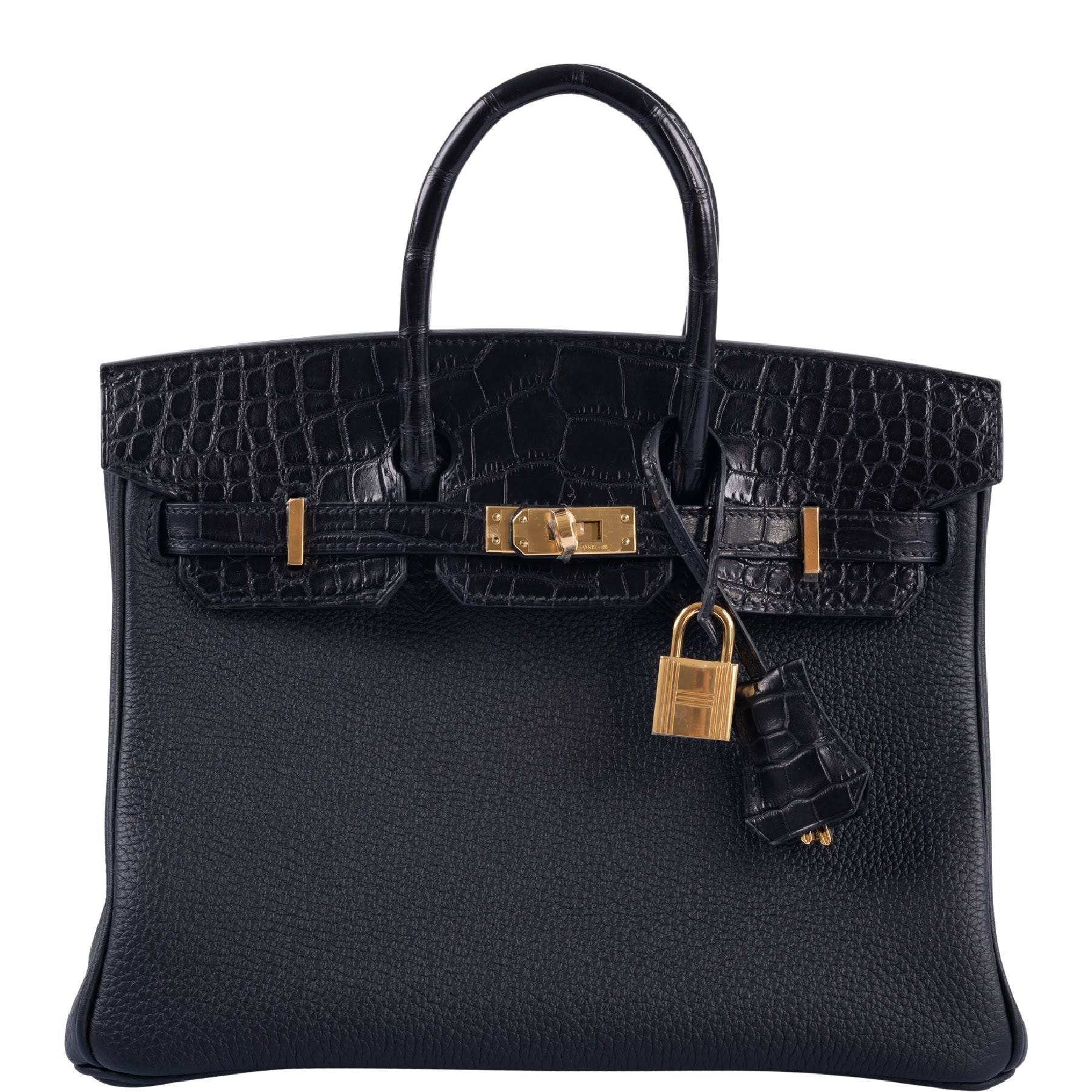 HermÃƒÆ’Ã‚Â¨s Birkin 25 Touch Black Togo and Matte Alligator Gold Hardware