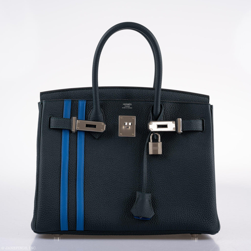 Hermes Birkin 30 Officier Vert CyprÃƒÆ’Ã‚Â¨s Togo & Bleu Zellige Stripe & Lining Palladium Hardware - 2018, C