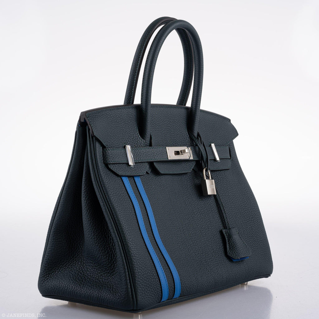 Hermes Birkin 30 Officier Vert CyprÃƒÆ’Ã‚Â¨s Togo & Bleu Zellige Stripe & Lining Palladium Hardware - 2018, C