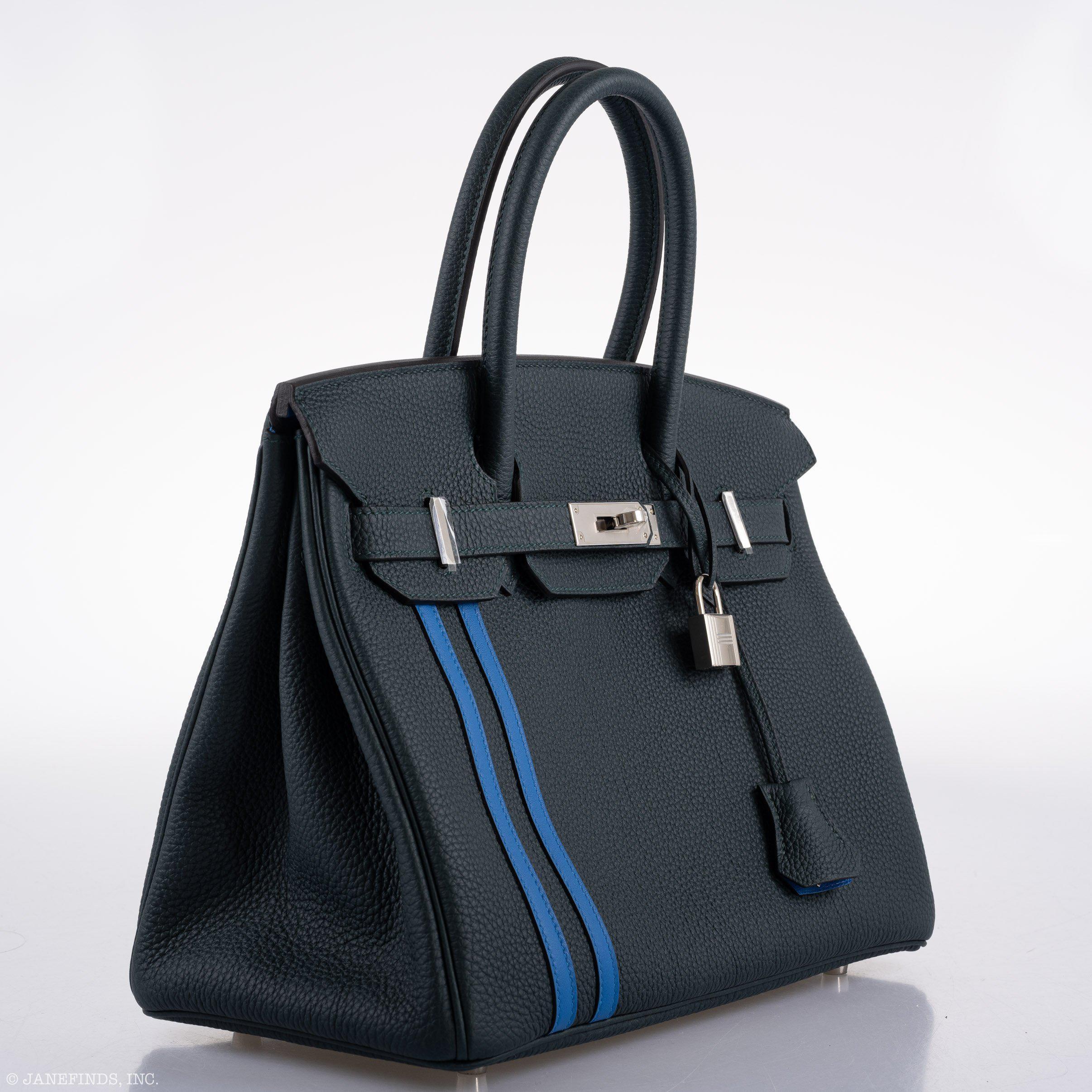 Hermes Birkin 30 Officier Vert CyprÃƒÆ’Ã‚Â¨s Togo & Bleu Zellige Stripe & Lining Palladium Hardware - 2018, C