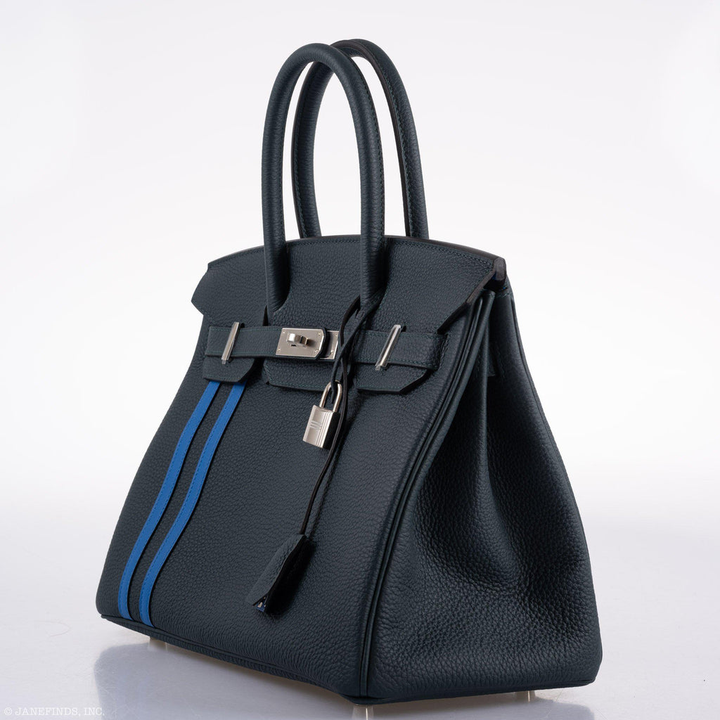 Hermes Birkin 30 Officier Vert CyprÃƒÆ’Ã‚Â¨s Togo & Bleu Zellige Stripe & Lining Palladium Hardware - 2018, C
