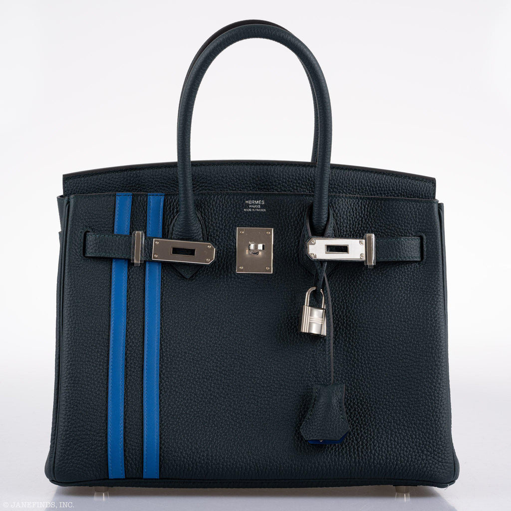 Hermes Birkin 30 Officier Vert CyprÃƒÆ’Ã‚Â¨s Togo & Bleu Zellige Stripe & Lining Palladium Hardware - 2018, C