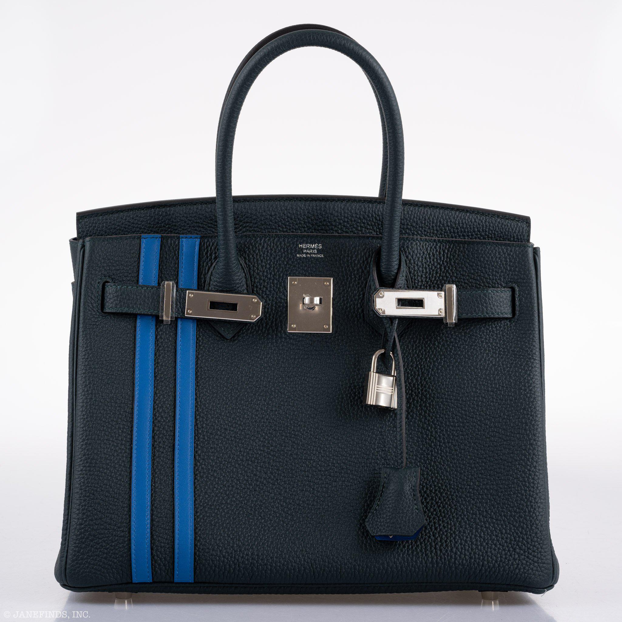 Hermes Birkin 30 Officier Vert CyprÃƒÆ’Ã‚Â¨s Togo & Bleu Zellige Stripe & Lining Palladium Hardware - 2018, C