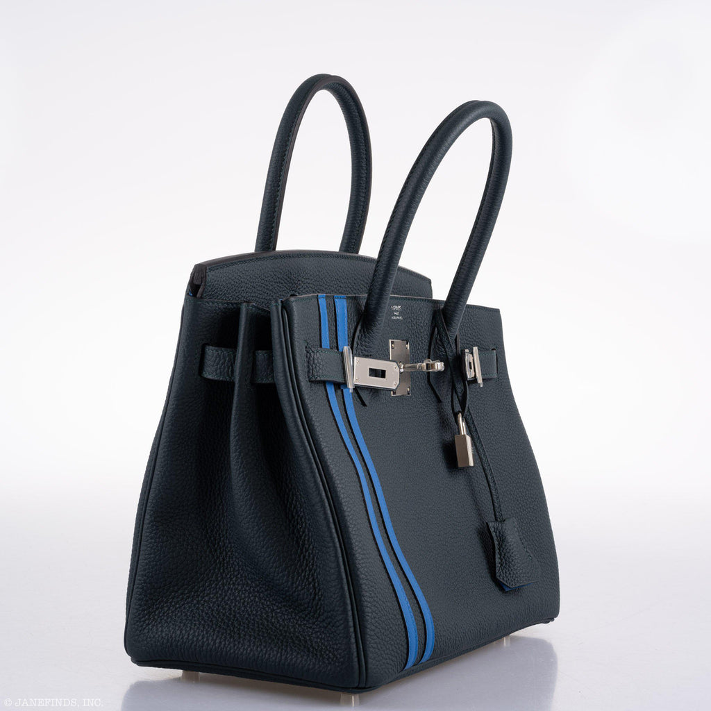 Hermes Birkin 30 Officier Vert CyprÃƒÆ’Ã‚Â¨s Togo & Bleu Zellige Stripe & Lining Palladium Hardware - 2018, C