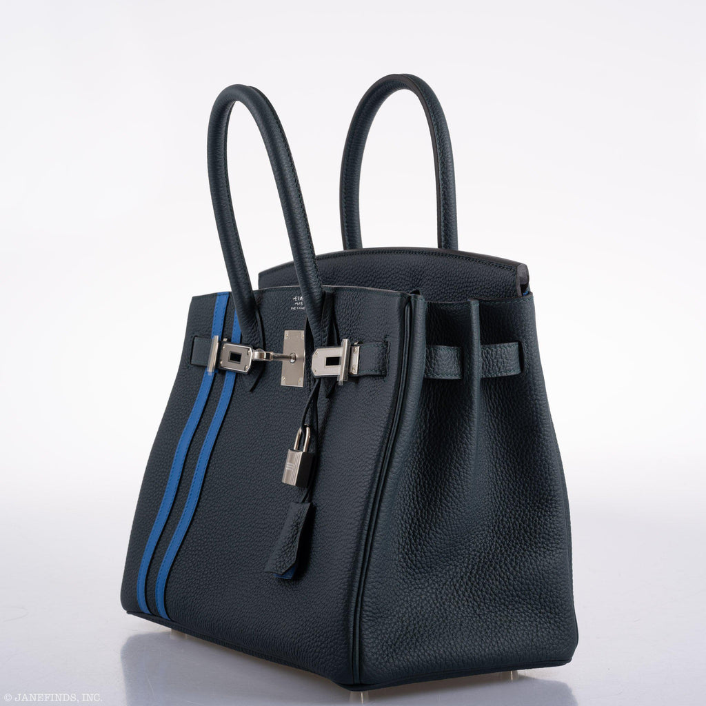Hermes Birkin 30 Officier Vert CyprÃƒÆ’Ã‚Â¨s Togo & Bleu Zellige Stripe & Lining Palladium Hardware - 2018, C