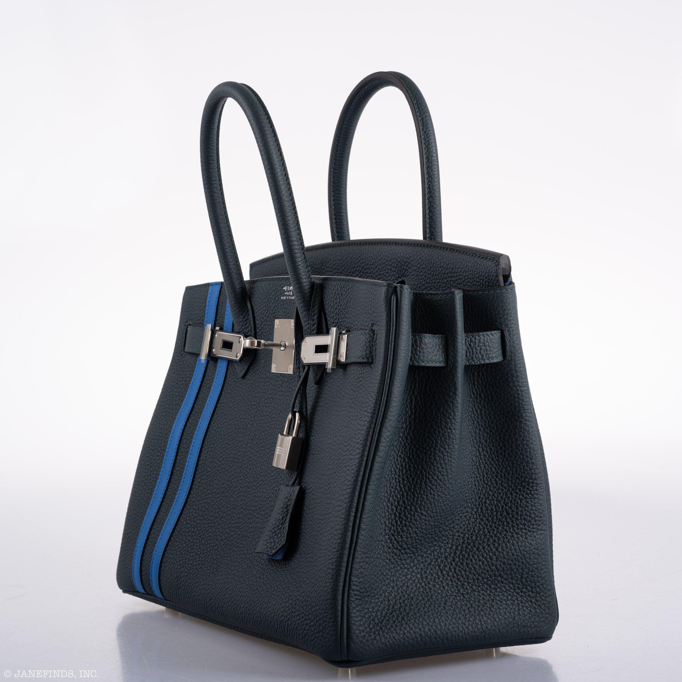 Hermes Birkin 30 Officier Vert CyprÃƒÆ’Ã‚Â¨s Togo & Bleu Zellige Stripe & Lining Palladium Hardware - 2018, C