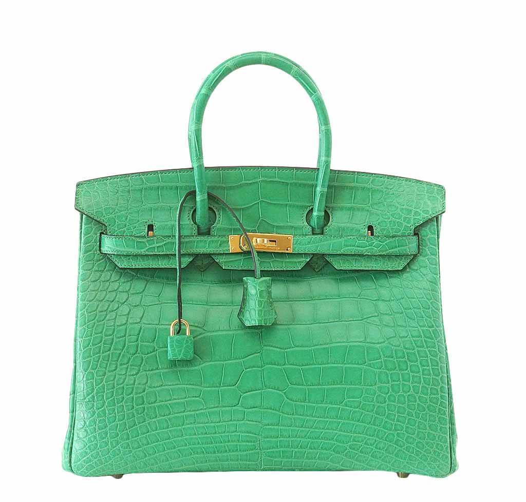 HermÃƒÆ’Ã‚Â¨s Matte Alligator Birkin 35 Cactus Bag GHW