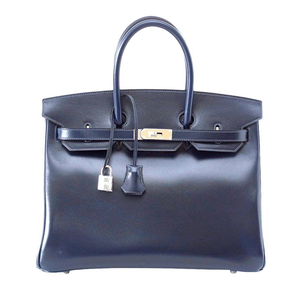 HermÃƒÆ’Ã‚Â¨s Birkin 35 Bleu Marine Box Leather Bag