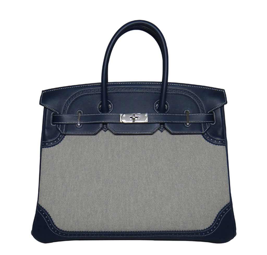 HermÃƒÆ’Ã‚Â¨s Birkin Ghillies 35 Bag Blue Toile
