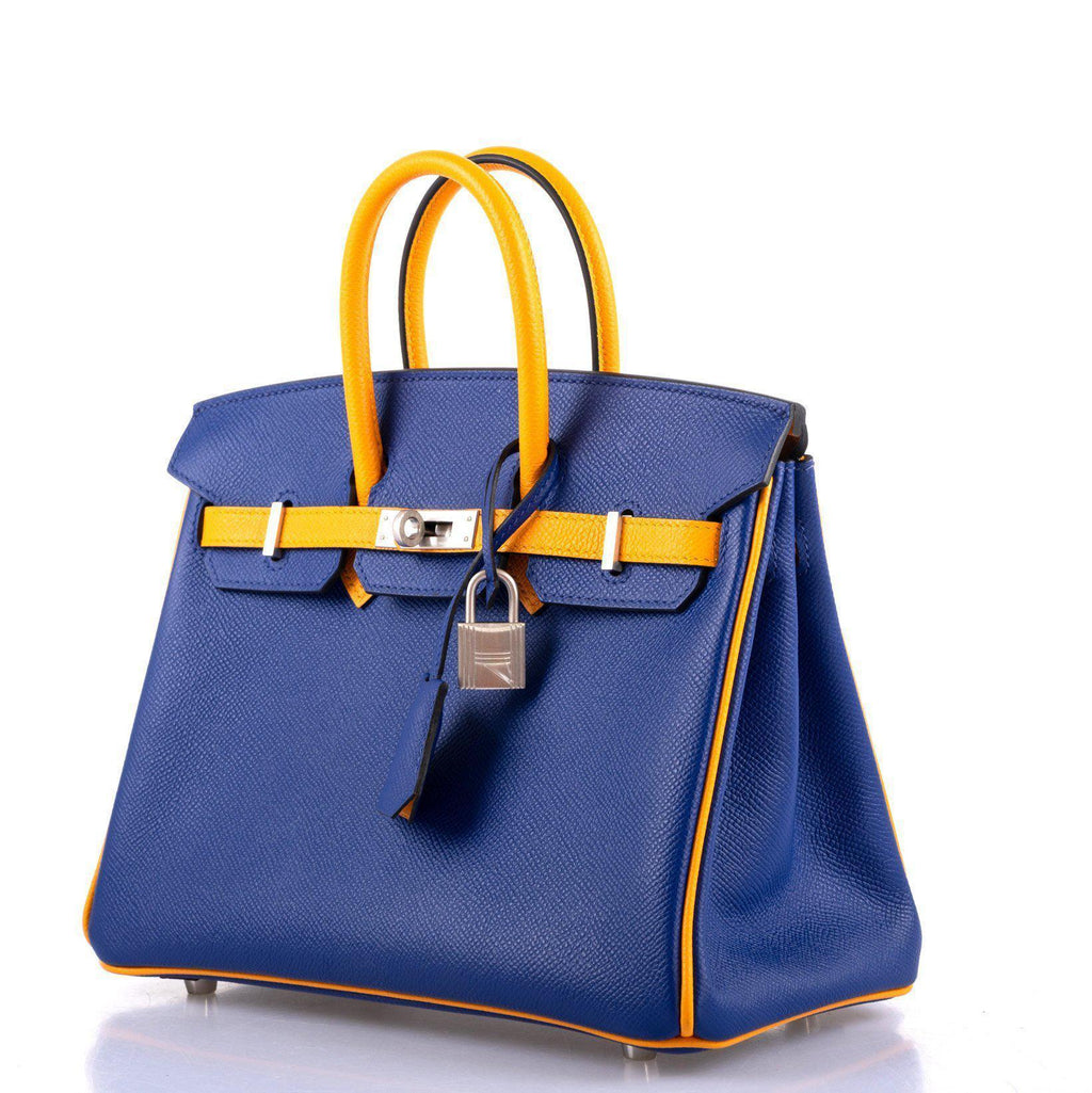 Hermes HSS Birkin 25 Jaune DÃƒÂ¢Ã¢â€šÂ¬Ã¢â€žÂ¢Or & Blue Electric Epsom Brushed Palladium Hardware - 2018, C