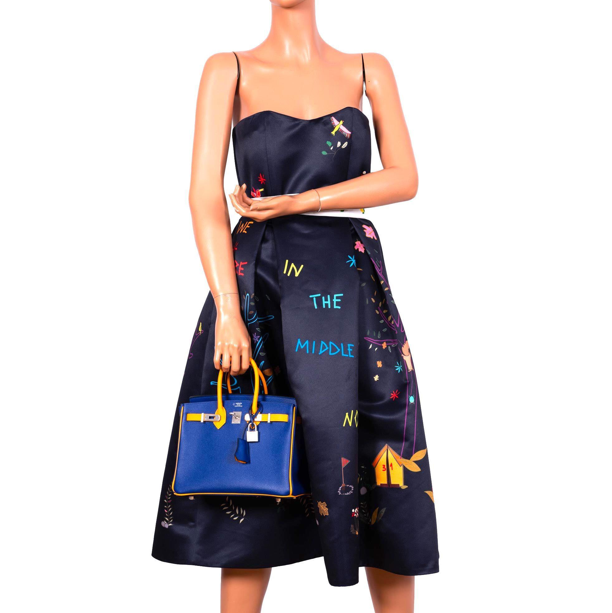 Hermes HSS Birkin 25 Jaune DÃƒÂ¢Ã¢â€šÂ¬Ã¢â€žÂ¢Or & Blue Electric Epsom Brushed Palladium Hardware - 2018, C