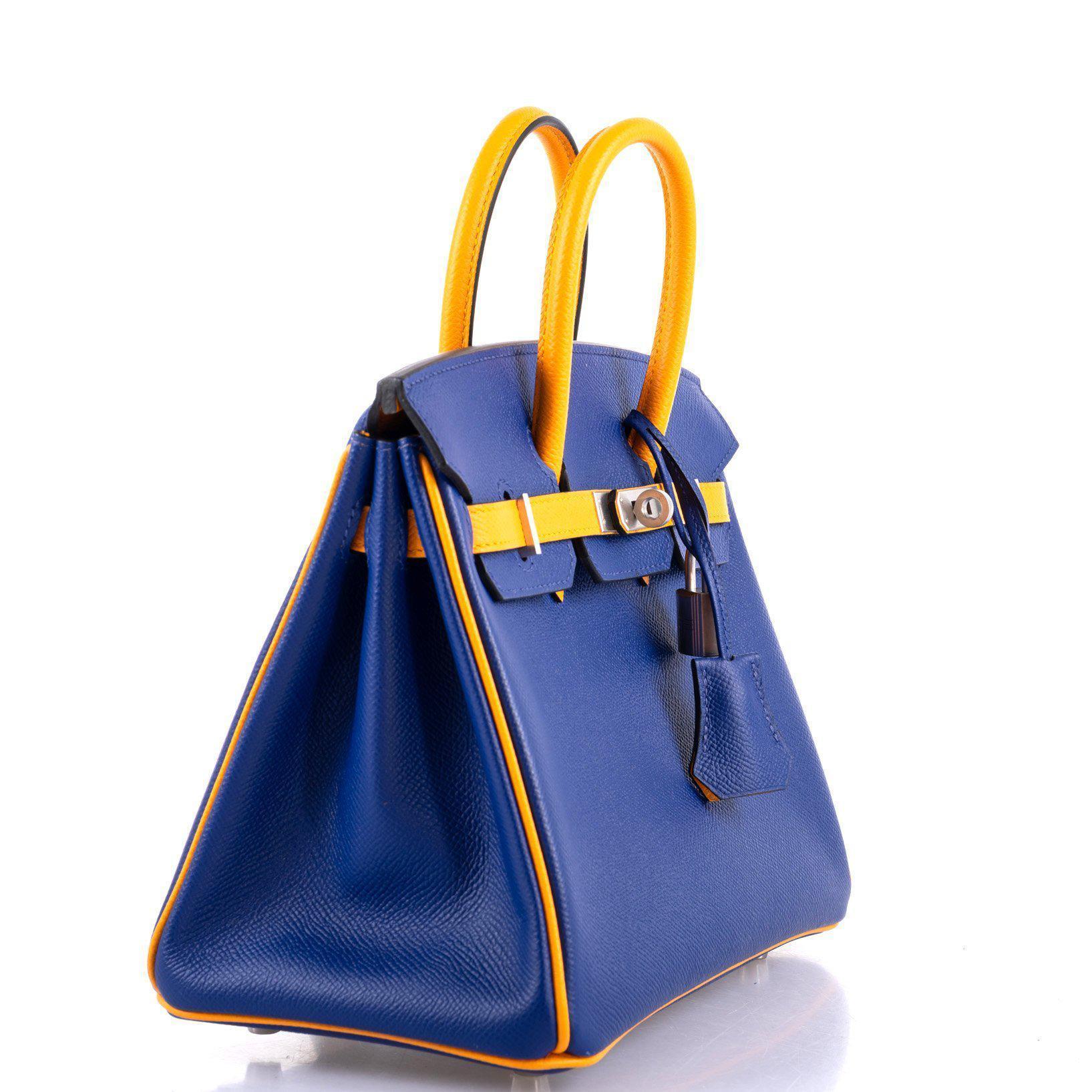 Hermes HSS Birkin 25 Jaune DÃƒÂ¢Ã¢â€šÂ¬Ã¢â€žÂ¢Or & Blue Electric Epsom Brushed Palladium Hardware - 2018, C
