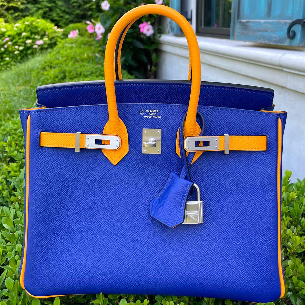 Hermes HSS Birkin 25 Jaune DÃƒÂ¢Ã¢â€šÂ¬Ã¢â€žÂ¢Or & Blue Electric Epsom Brushed Palladium Hardware - 2018, C