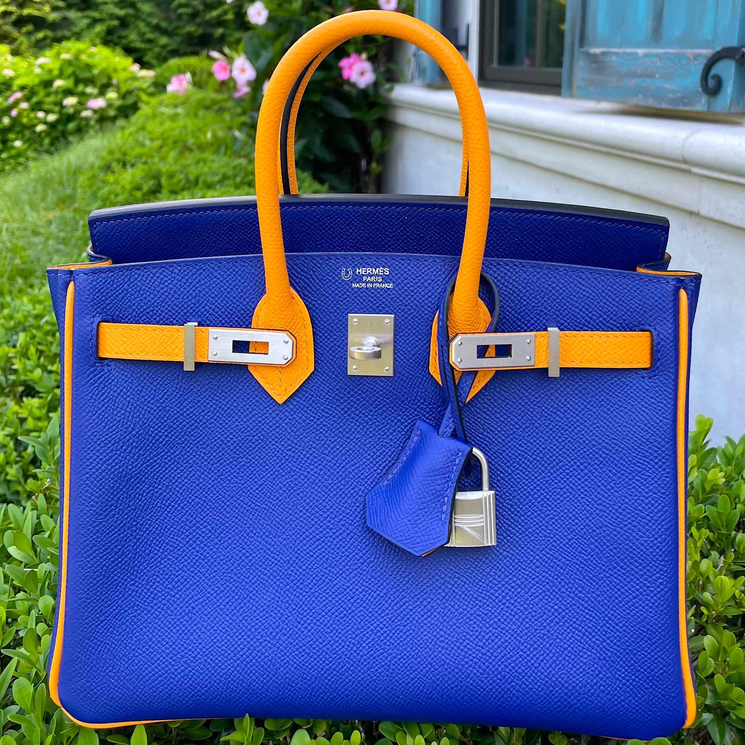 Hermes HSS Birkin 25 Jaune DÃƒÂ¢Ã¢â€šÂ¬Ã¢â€žÂ¢Or & Blue Electric Epsom Brushed Palladium Hardware - 2018, C