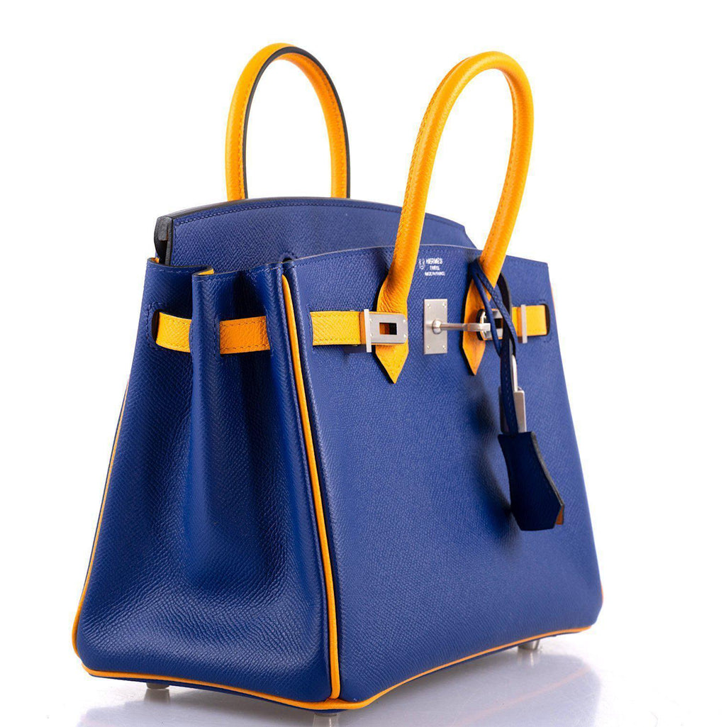 Hermes HSS Birkin 25 Jaune DÃƒÂ¢Ã¢â€šÂ¬Ã¢â€žÂ¢Or & Blue Electric Epsom Brushed Palladium Hardware - 2018, C