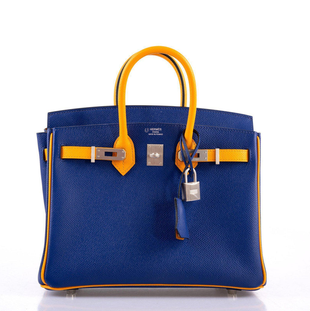 Hermes HSS Birkin 25 Jaune DÃƒÂ¢Ã¢â€šÂ¬Ã¢â€žÂ¢Or & Blue Electric Epsom Brushed Palladium Hardware - 2018, C