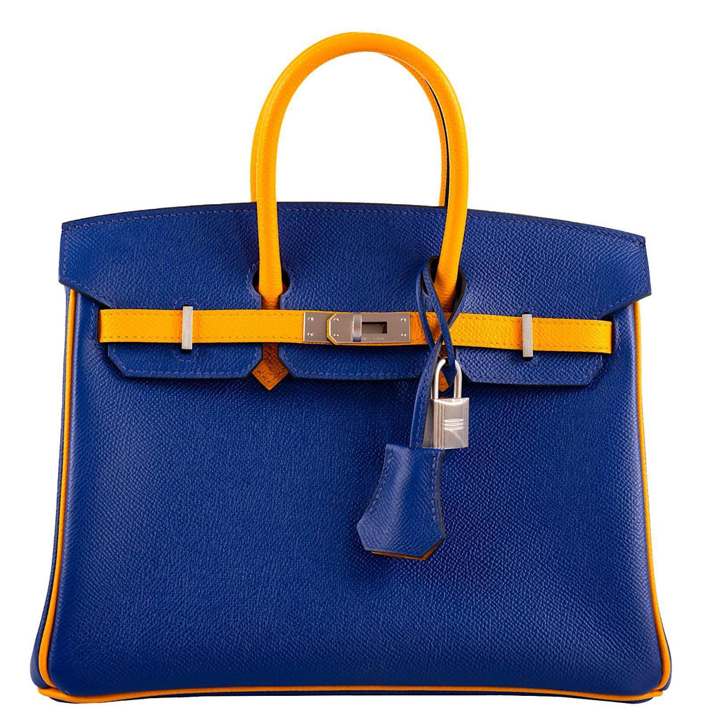 Hermes HSS Birkin 25 Jaune DÃƒÂ¢Ã¢â€šÂ¬Ã¢â€žÂ¢Or & Blue Electric Epsom Brushed Palladium Hardware - 2018, C