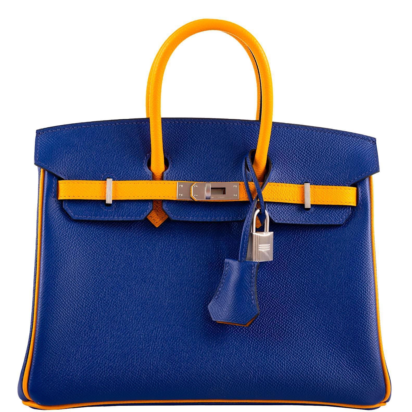 Hermes HSS Birkin 25 Jaune DÃƒÂ¢Ã¢â€šÂ¬Ã¢â€žÂ¢Or & Blue Electric Epsom Brushed Palladium Hardware - 2018, C