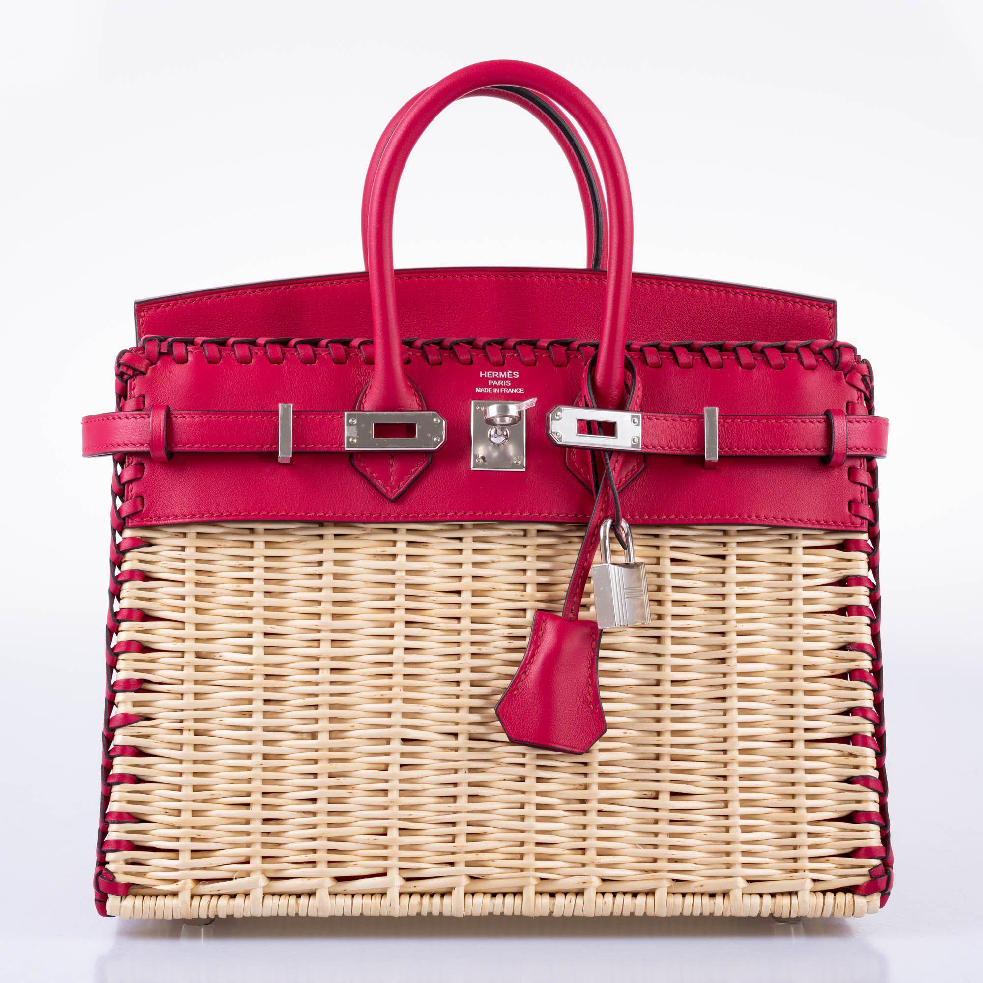 HermÃƒÆ’Ã‚Â¨s Picnic Birkin 25 Osier Wicker & Framboise Swift with Palladium Hardware