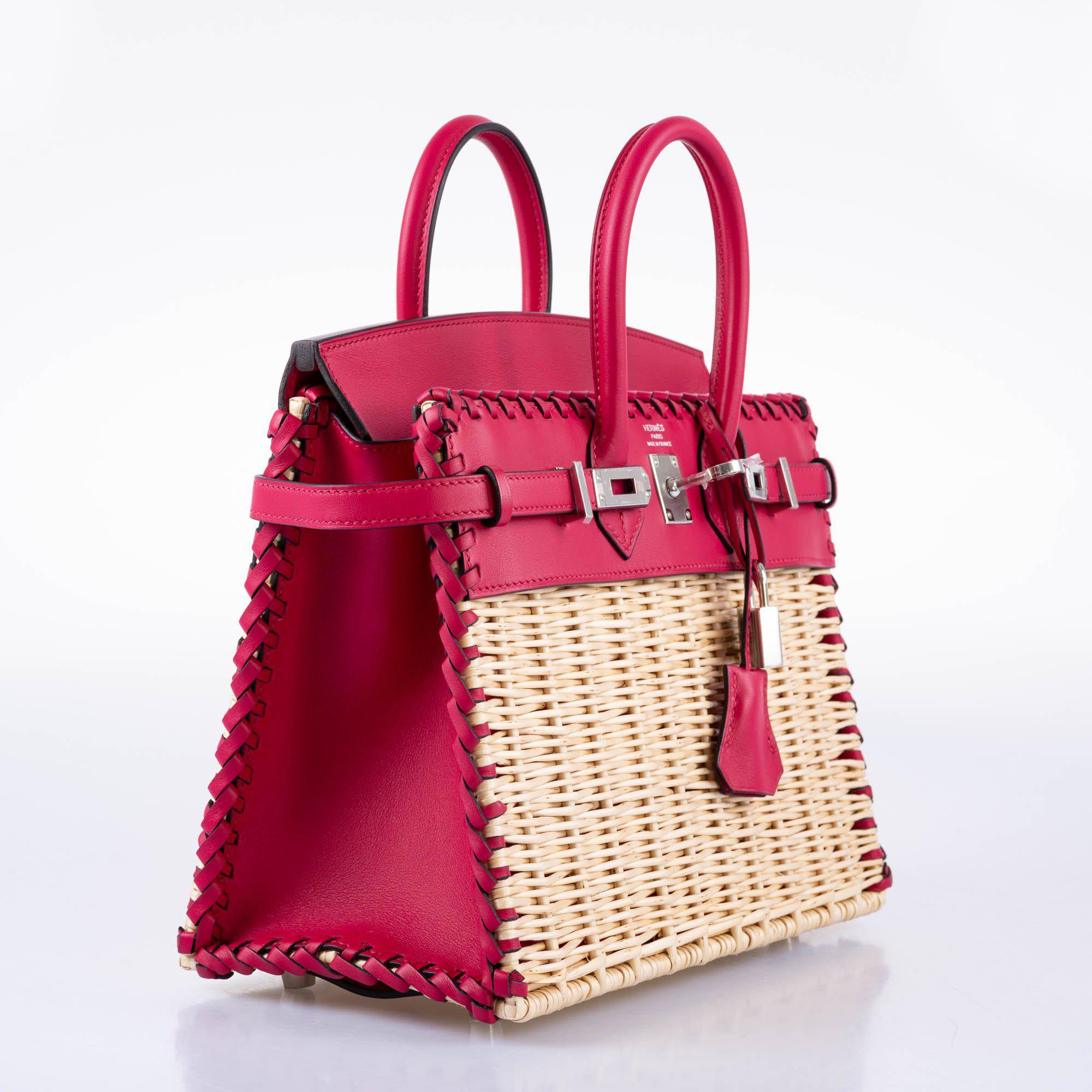 HermÃƒÆ’Ã‚Â¨s Picnic Birkin 25 Osier Wicker & Framboise Swift with Palladium Hardware