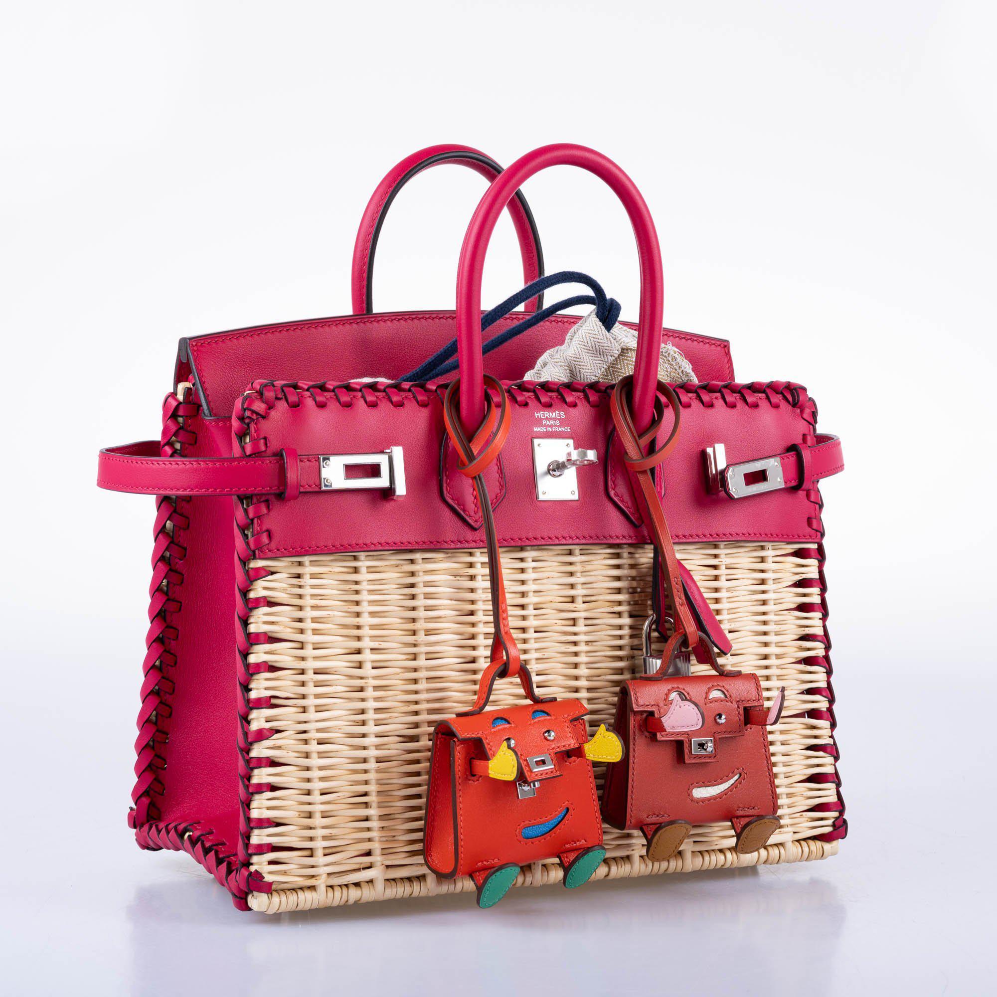 HermÃƒÆ’Ã‚Â¨s Picnic Birkin 25 Osier Wicker & Framboise Swift with Palladium Hardware