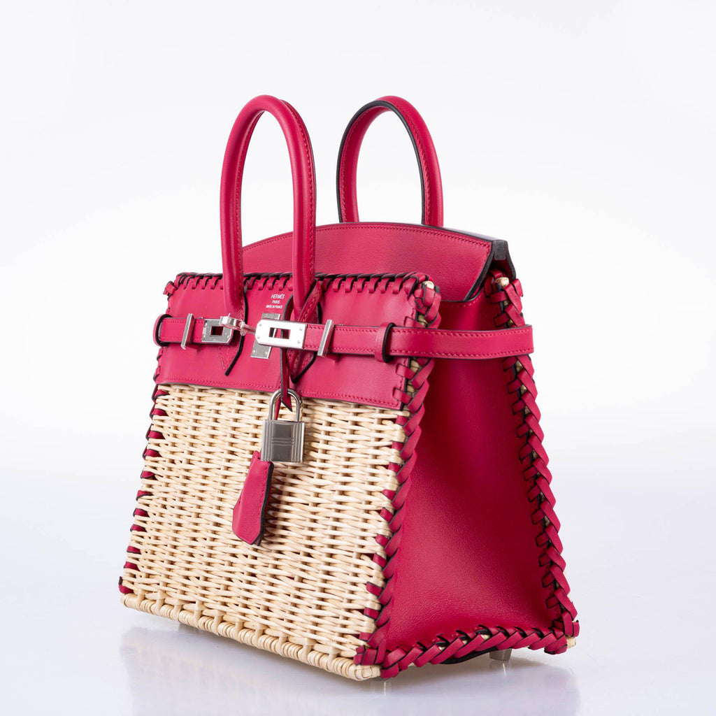 HermÃƒÆ’Ã‚Â¨s Picnic Birkin 25 Osier Wicker & Framboise Swift with Palladium Hardware