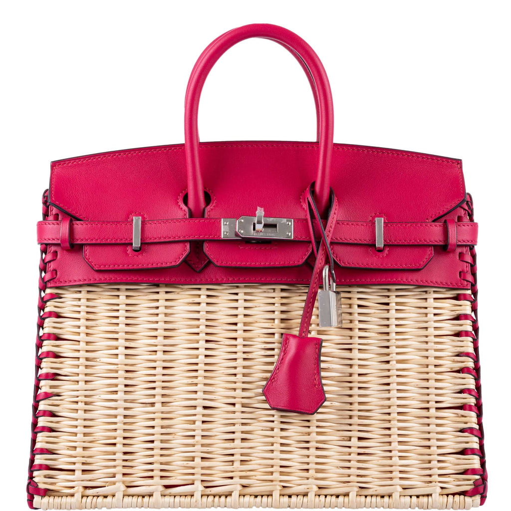 HermÃƒÆ’Ã‚Â¨s Picnic Birkin 25 Osier Wicker & Framboise Swift with Palladium Hardware
