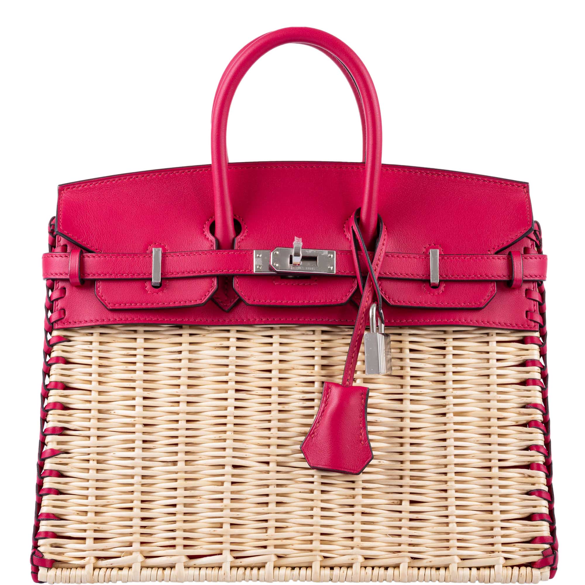 HermÃƒÆ’Ã‚Â¨s Picnic Birkin 25 Osier Wicker & Framboise Swift with Palladium Hardware