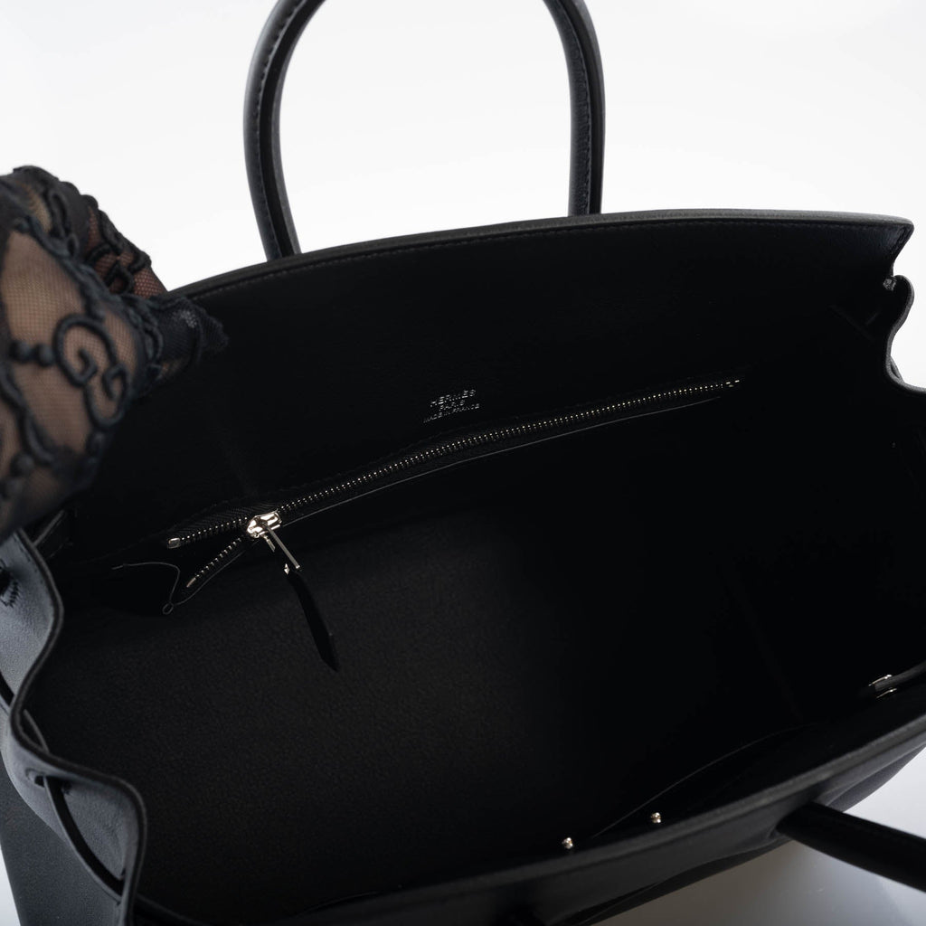 HermÃƒÆ’Ã‚Â¨s Shadow Birkin 25 Black Swift Leather Palladium Hardware