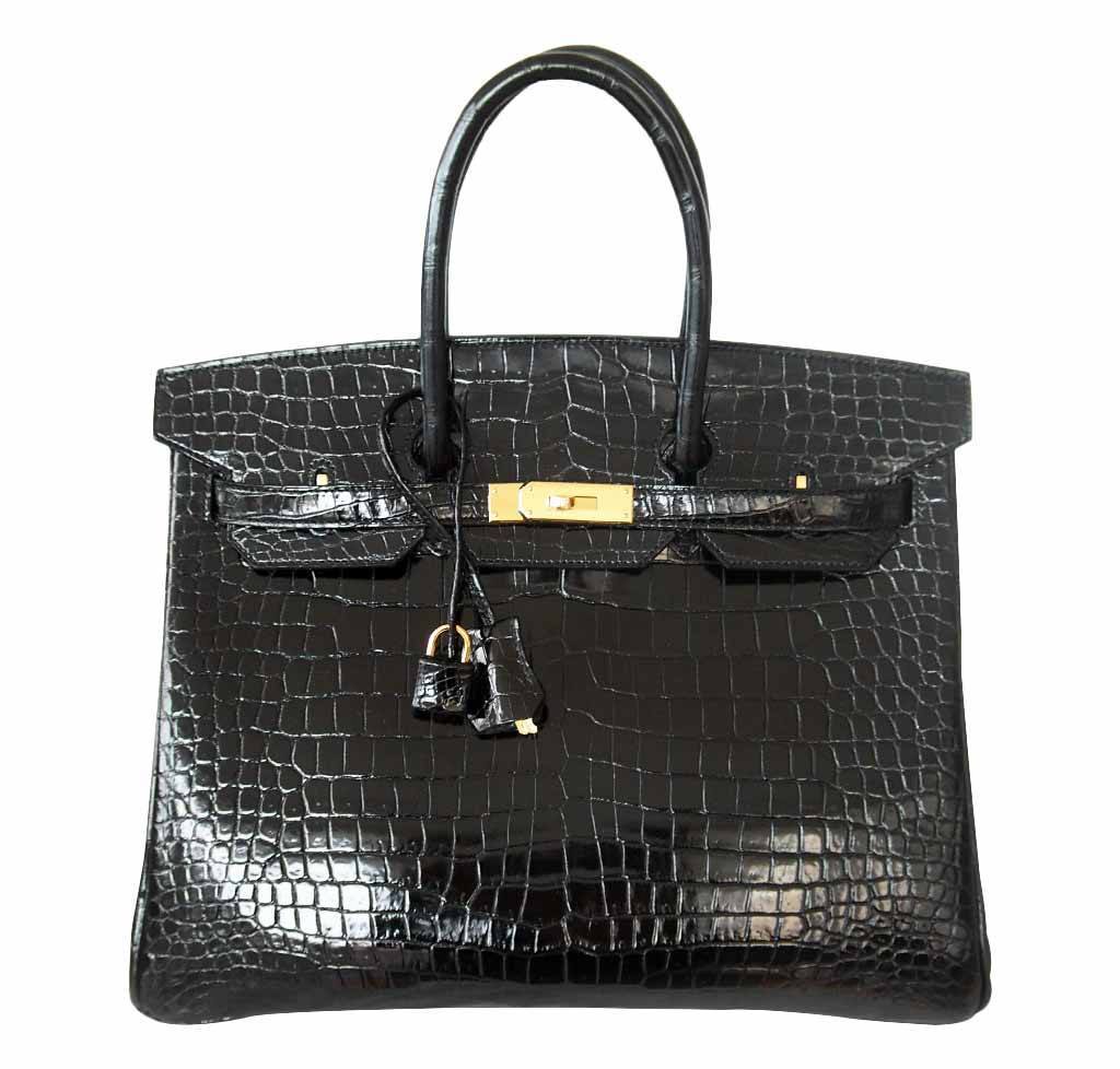 HermÃƒÆ’Ã‚Â¨s Birkin 35 Black Porosus Crocodile Bag GHW