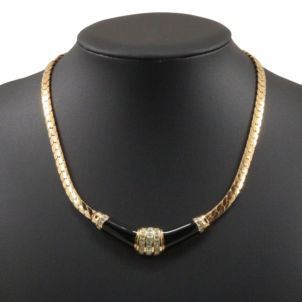 Christian Dior Necklace Plated Gold, Rhinestones gold vintage Earing set Women Used